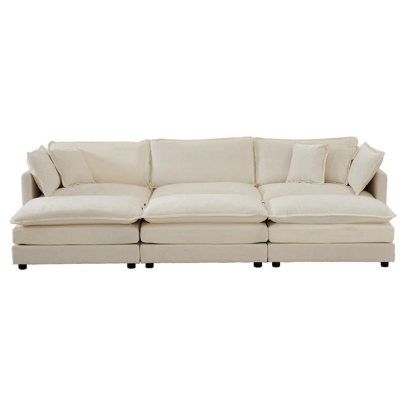 Canapé d'angle modulable 6 places en U avec assise profonde réversible et 3 poufs