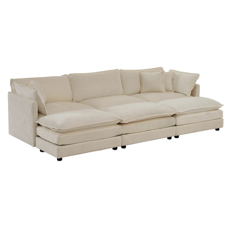 Canapé d'angle modulable 6 places en U avec assise profonde réversible et 3 poufs