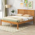 Pine Wooden Platform Bed with Headboard and Wood Slat Support for Bedroom