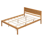 Pine Wooden Platform Bed with Headboard and Wood Slat Support for Bedroom