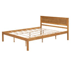 Pine Wooden Platform Bed with Headboard and Wood Slat Support for Bedroom