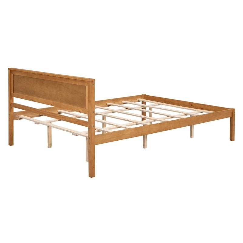 Pine Wooden Platform Bed with Headboard and Wood Slat Support for Bedroom