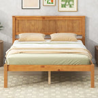 Pine Wooden Platform Bed with Headboard and Wood Slat Support for Bedroom