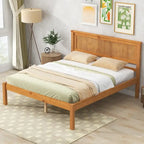 Pine Wooden Platform Bed with Headboard and Wood Slat Support for Bedroom
