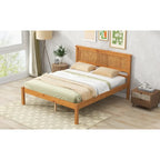 Pine Wooden Platform Bed with Headboard and Wood Slat Support for Bedroom