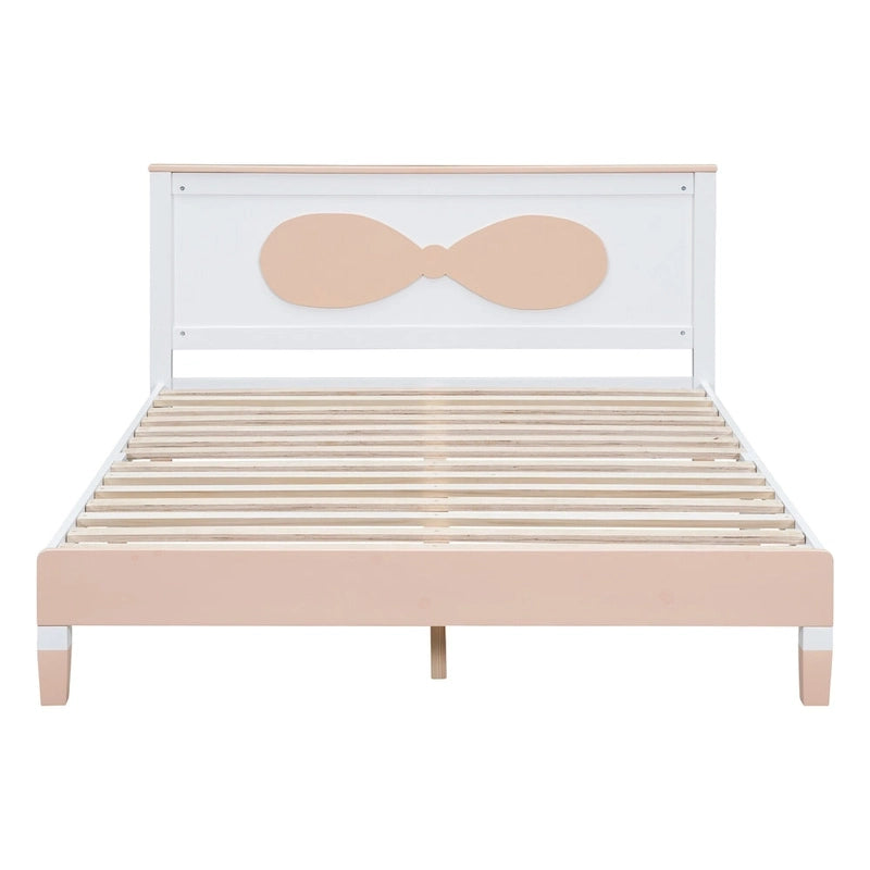 Lit plateforme double en bois avec tête de lit à motif en arc pour chambre d'enfant