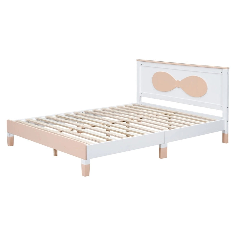 Lit plateforme double en bois avec tête de lit à motif en arc pour chambre d'enfant