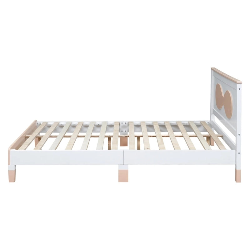 Lit plateforme double en bois avec tête de lit à motif en arc pour chambre d'enfant