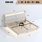 Lit plateforme capitonné flottant King Size avec rangement dissimulé