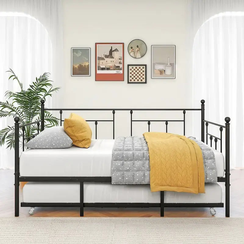 Twin Size Metal Daybed with Trundle for Kids or Guests