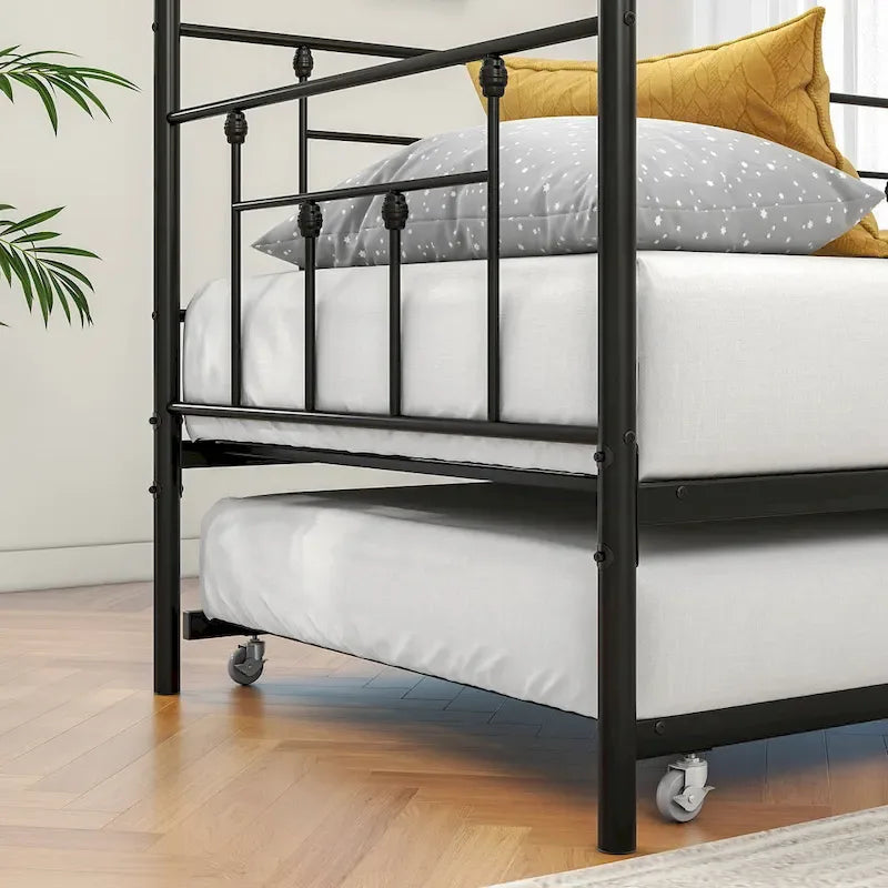 Twin Size Metal Daybed with Trundle for Kids or Guests