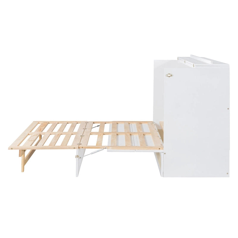 White Queen Size Modern Style Murphy Bed with Versatile Storage Large Drawers for Bedroom