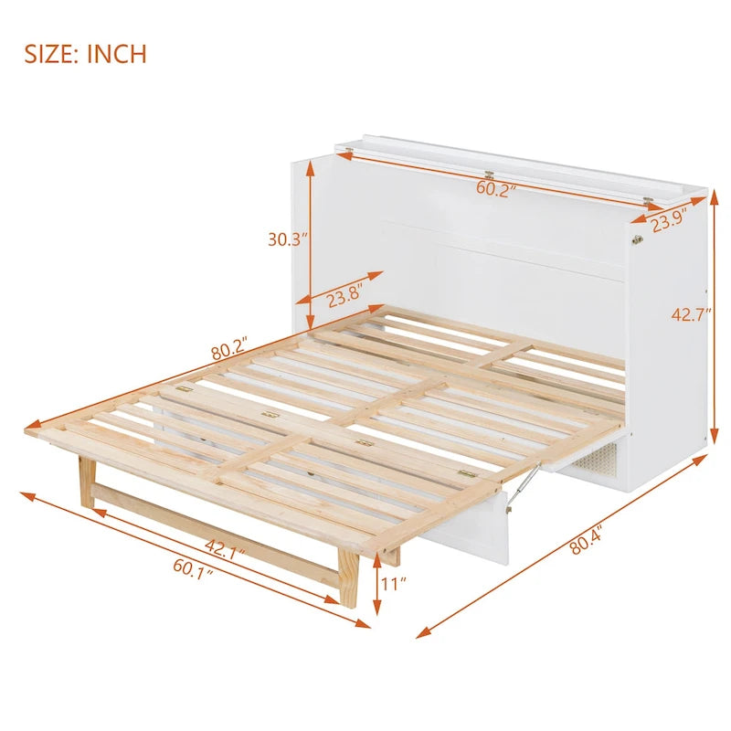 White Queen Size Modern Style Murphy Bed with Versatile Storage Large Drawers for Bedroom