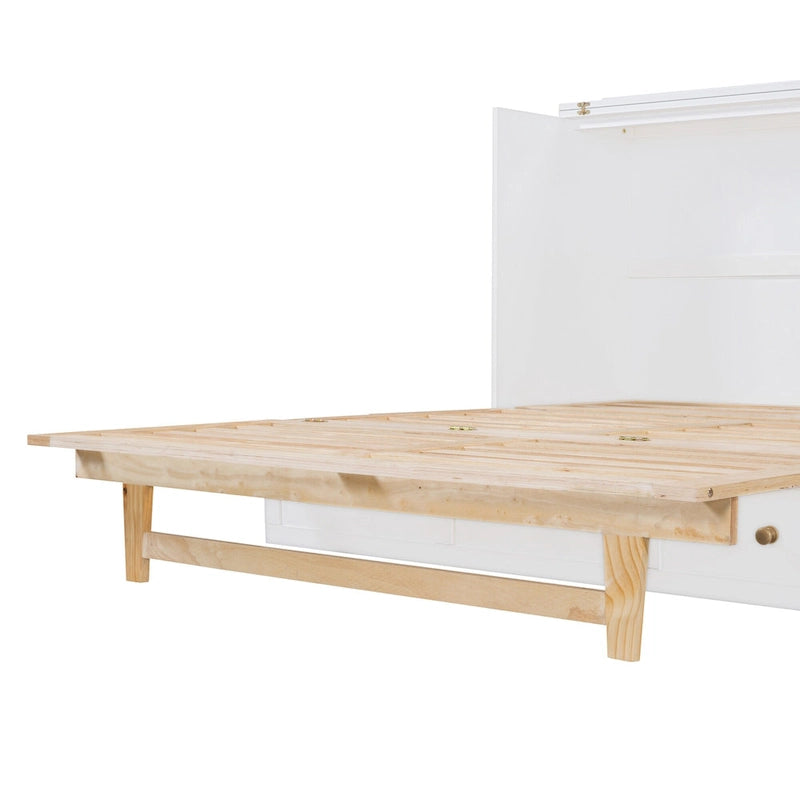 White Queen Size Modern Style Murphy Bed with Versatile Storage Large Drawers for Bedroom