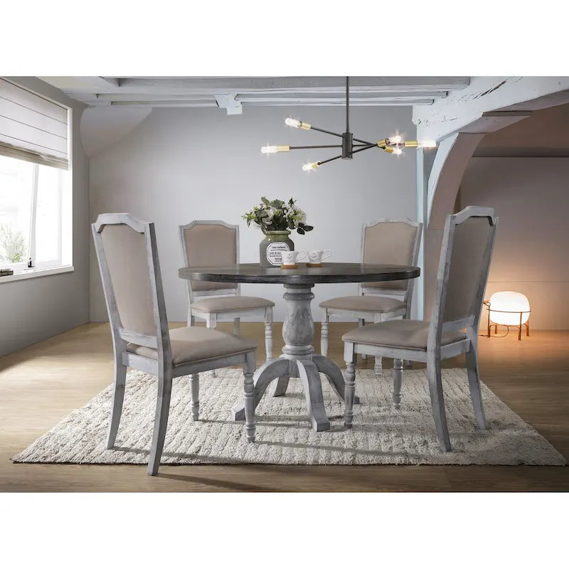 Ensemble de salle à manger vintage 5 pièces avec table ronde à pied central et chaises