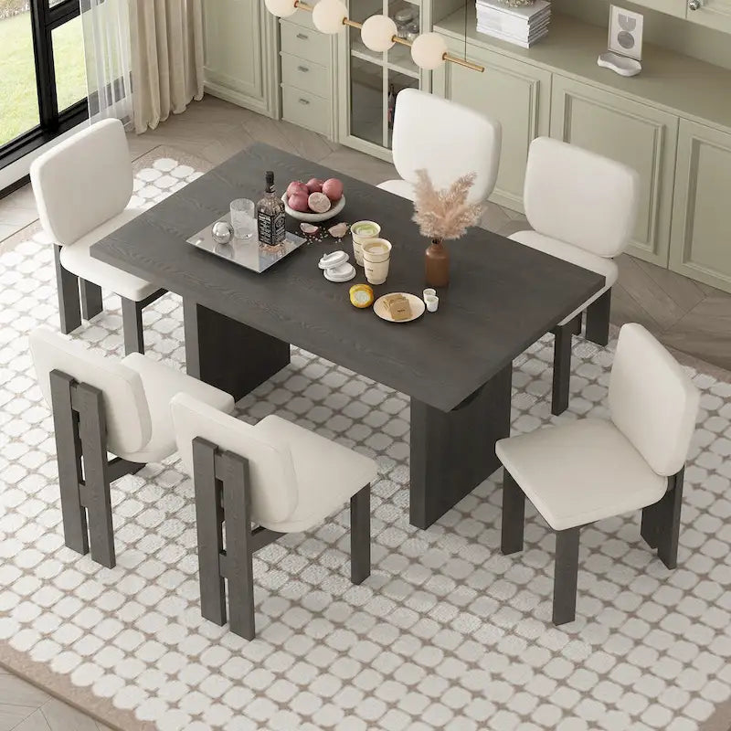 Ensemble de salle à manger transitionnel 7 pièces en bois avec table rectangulaire et 6 chaises