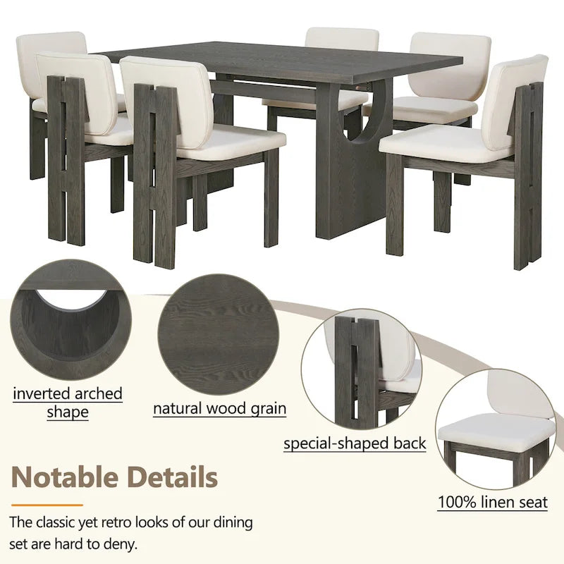 Ensemble de salle à manger transitionnel 7 pièces en bois avec table rectangulaire et 6 chaises