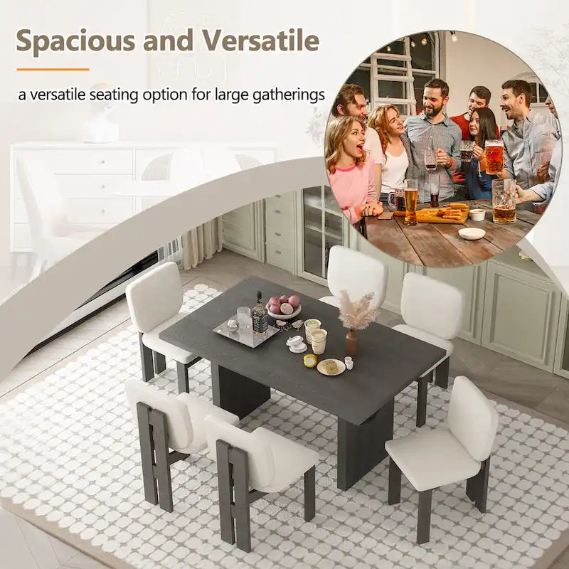 Ensemble de salle à manger transitionnel 7 pièces en bois avec table rectangulaire et 6 chaises
