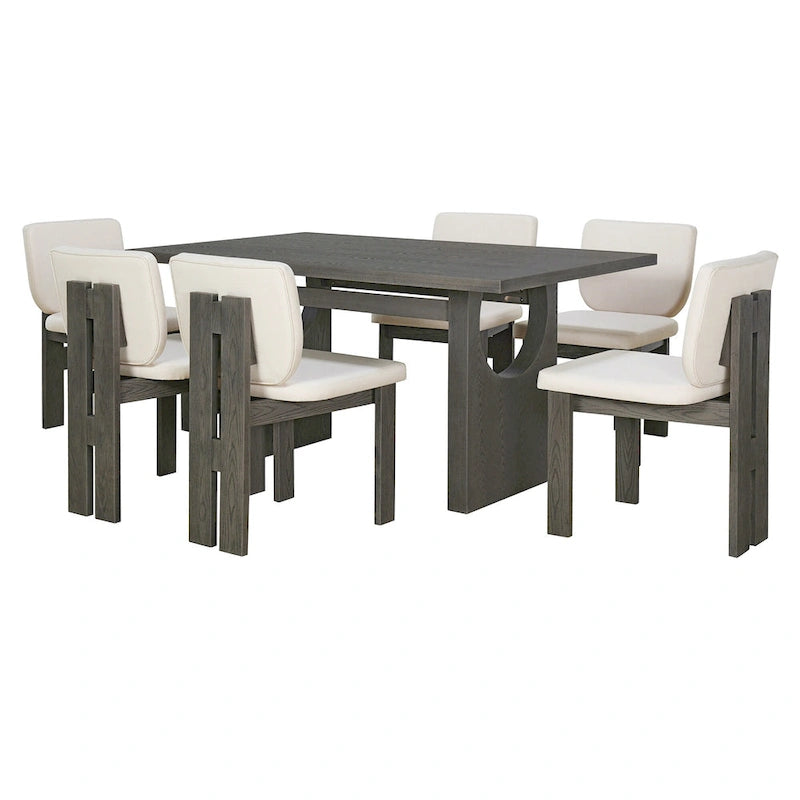 Ensemble de salle à manger transitionnel 7 pièces en bois avec table rectangulaire et 6 chaises