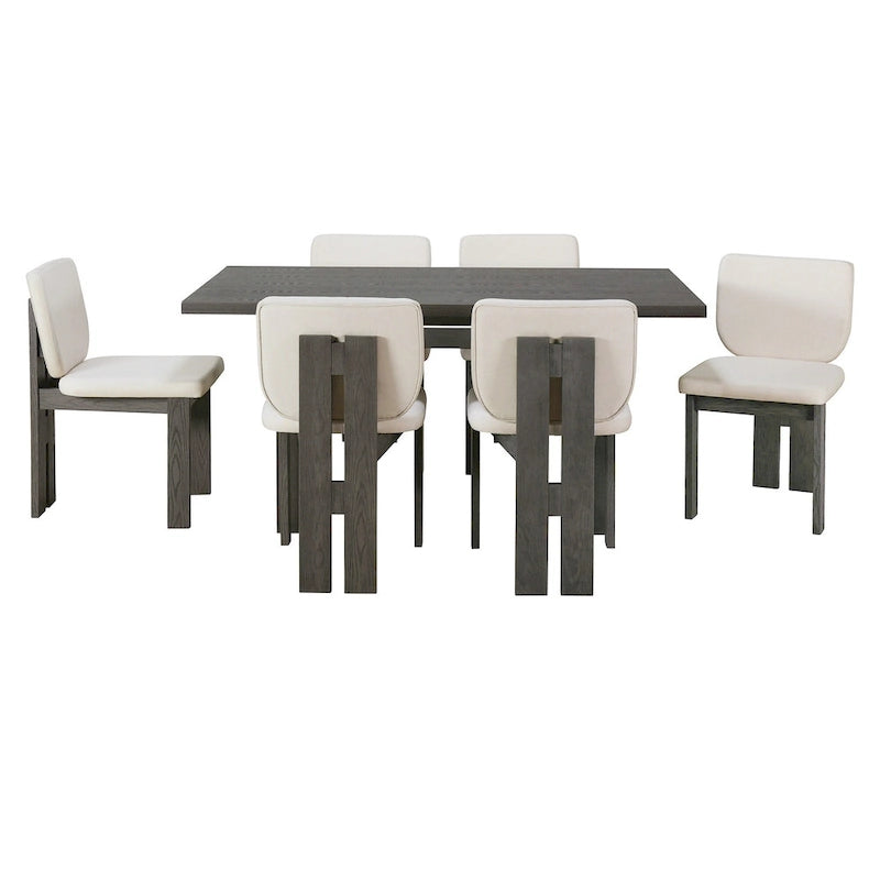 Ensemble de salle à manger transitionnel 7 pièces en bois avec table rectangulaire et 6 chaises