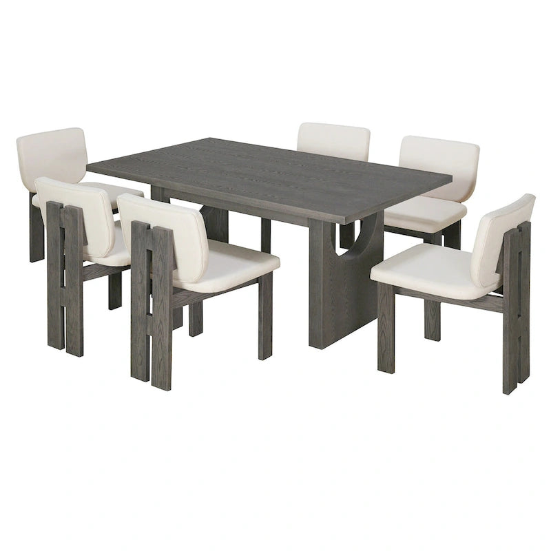 Ensemble de salle à manger transitionnel 7 pièces en bois avec table rectangulaire et 6 chaises