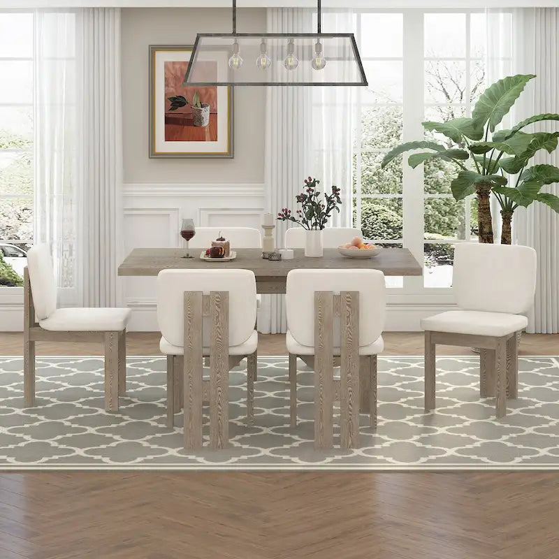 Ensemble de salle à manger transitionnel 7 pièces en bois avec table rectangulaire et 6 chaises