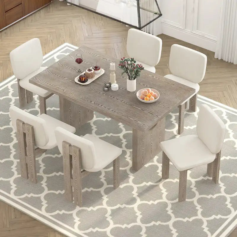 Ensemble de salle à manger transitionnel 7 pièces en bois avec table rectangulaire et 6 chaises