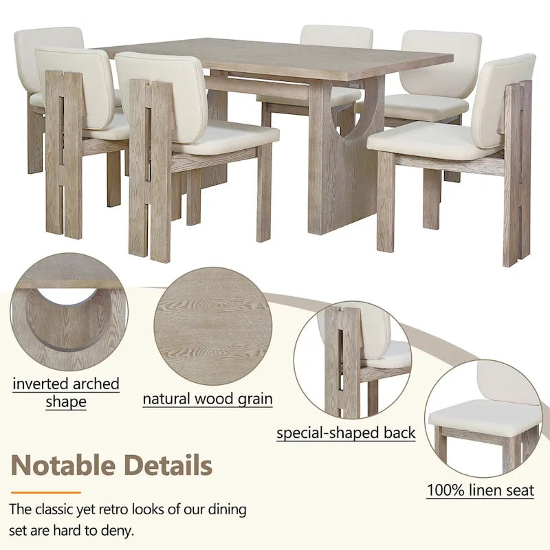 Ensemble de salle à manger transitionnel 7 pièces en bois avec table rectangulaire et 6 chaises