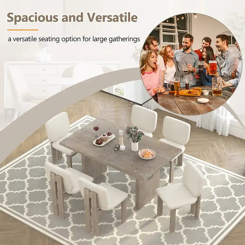 Ensemble de salle à manger transitionnel 7 pièces en bois avec table rectangulaire et 6 chaises
