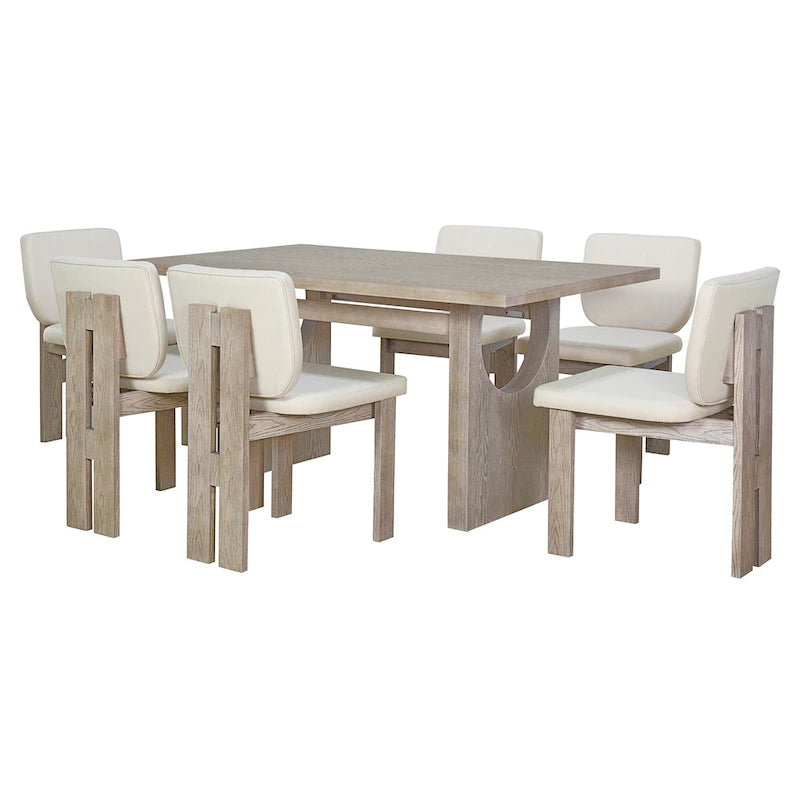 Ensemble de salle à manger transitionnel 7 pièces en bois avec table rectangulaire et 6 chaises
