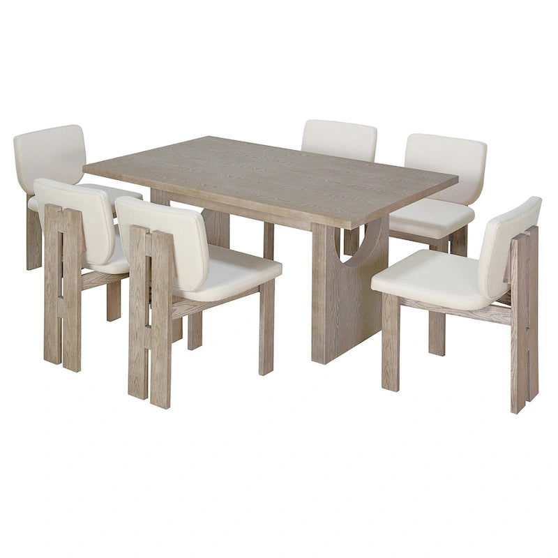Ensemble de salle à manger transitionnel 7 pièces en bois avec table rectangulaire et 6 chaises