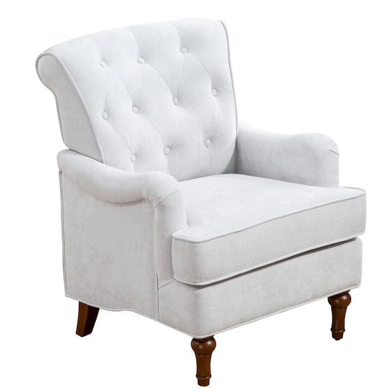 Chenille Fabric Accent Chair with Retro Wooden Legs, High-Density Foam and Spring Cushion, and 300 lbs Weight Capacity