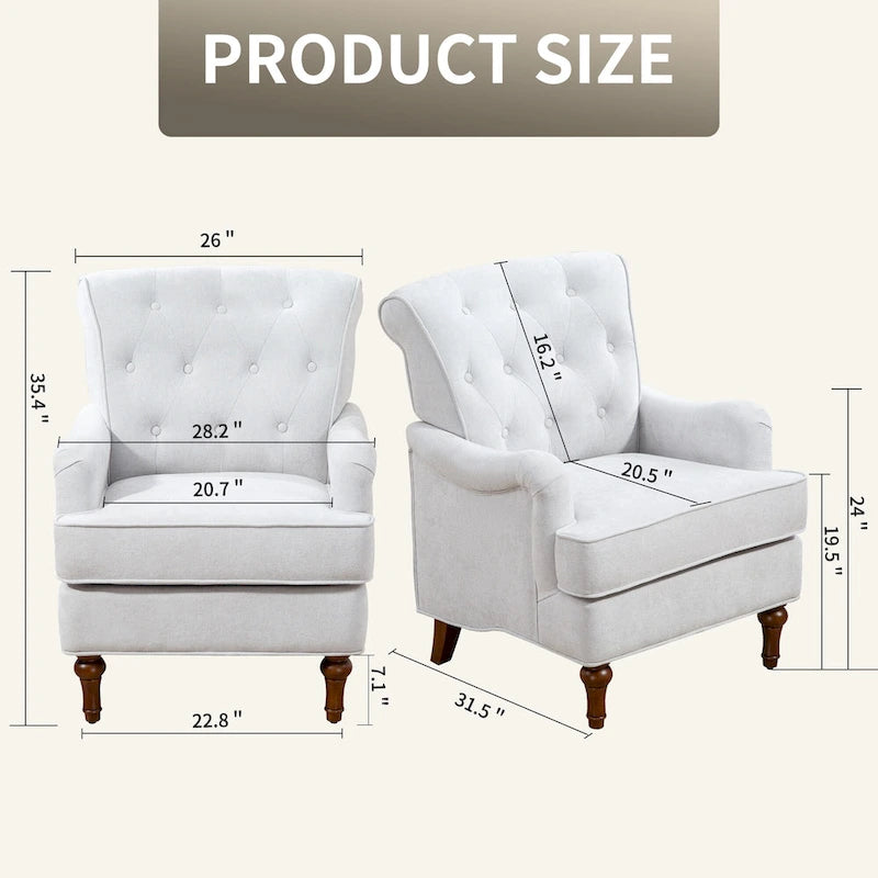 Chenille Fabric Accent Chair with Retro Wooden Legs, High-Density Foam and Spring Cushion, and 300 lbs Weight Capacity
