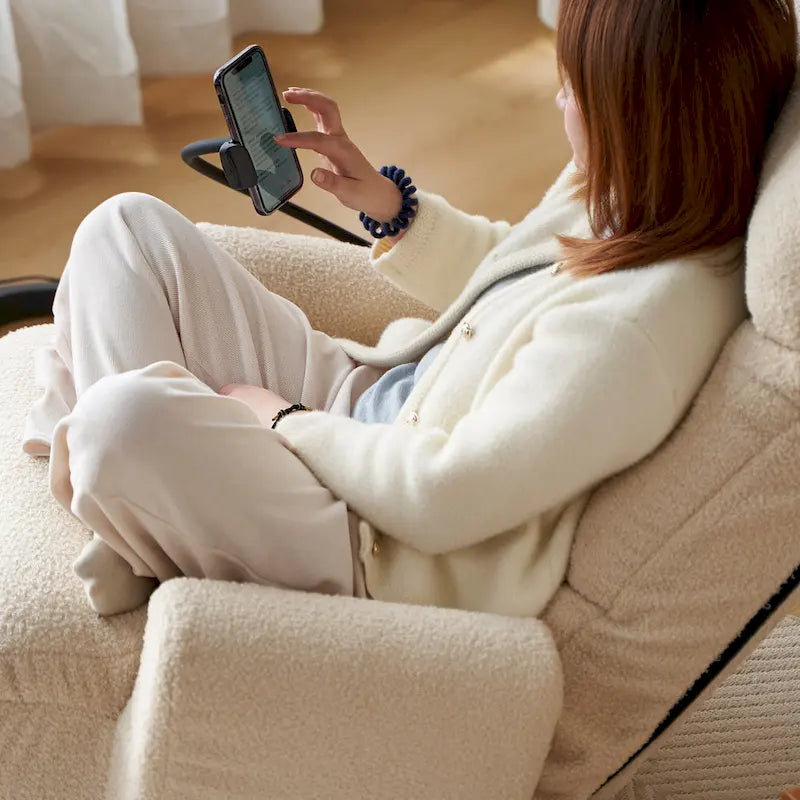 Upholstered 360 Swivel Manual Leisure Recliner with Mobile Phone Holder, Adjustable Headrest and Backrest