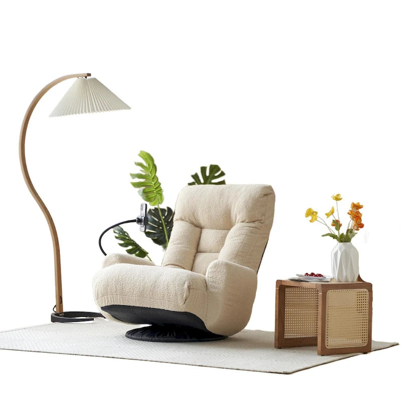 Upholstered 360 Swivel Manual Leisure Recliner with Mobile Phone Holder, Adjustable Headrest and Backrest