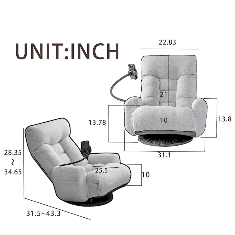 Upholstered 360 Swivel Manual Leisure Recliner with Mobile Phone Holder, Adjustable Headrest and Backrest