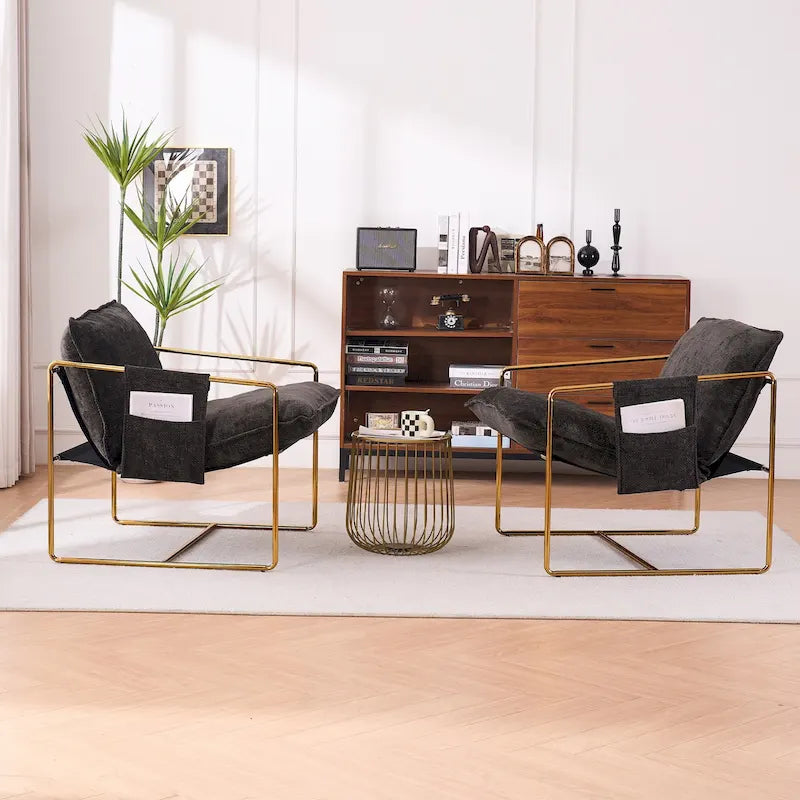 30.7 Arm Chair with Metal Frame and Gold Accents (Set of 2)