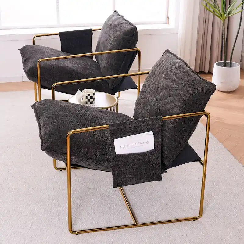 30.7 Arm Chair with Metal Frame and Gold Accents (Set of 2)