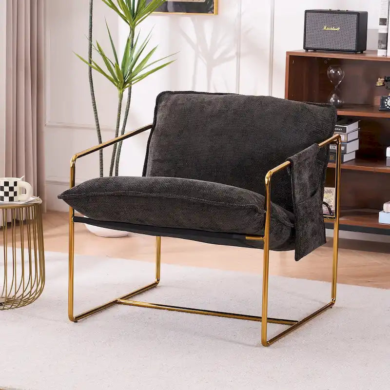 30.7 Arm Chair with Metal Frame and Gold Accents (Set of 2)