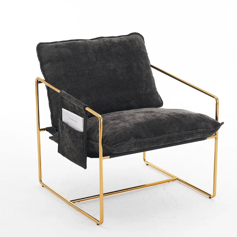 30.7 Arm Chair with Metal Frame and Gold Accents (Set of 2)