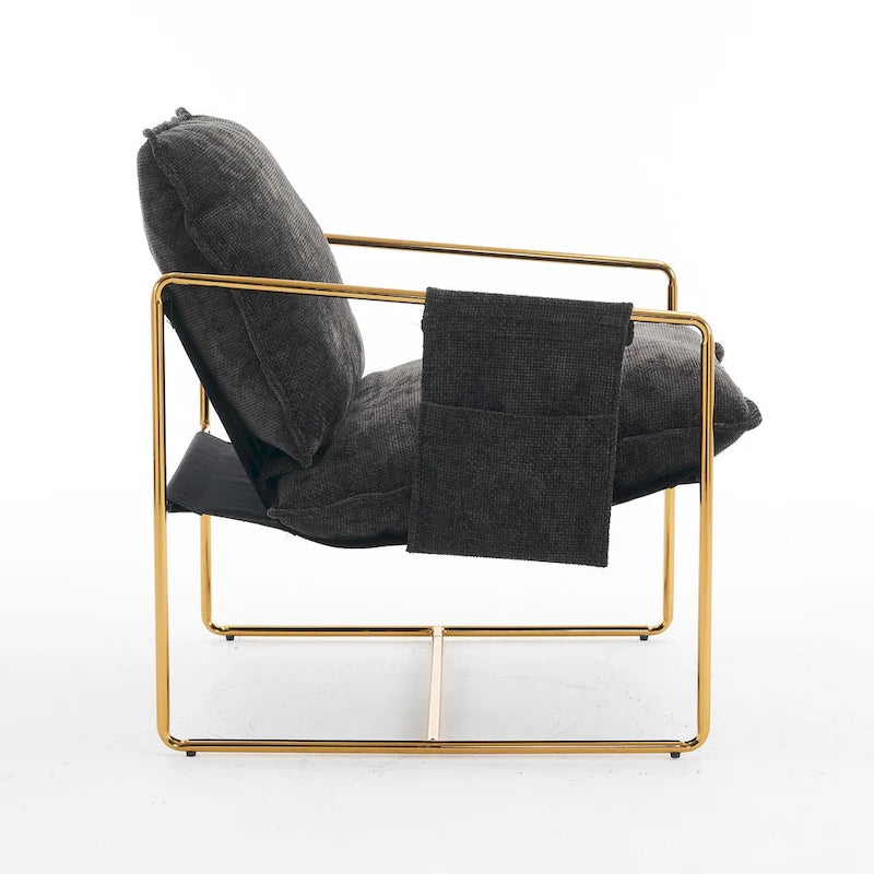 30.7 Arm Chair with Metal Frame and Gold Accents (Set of 2)