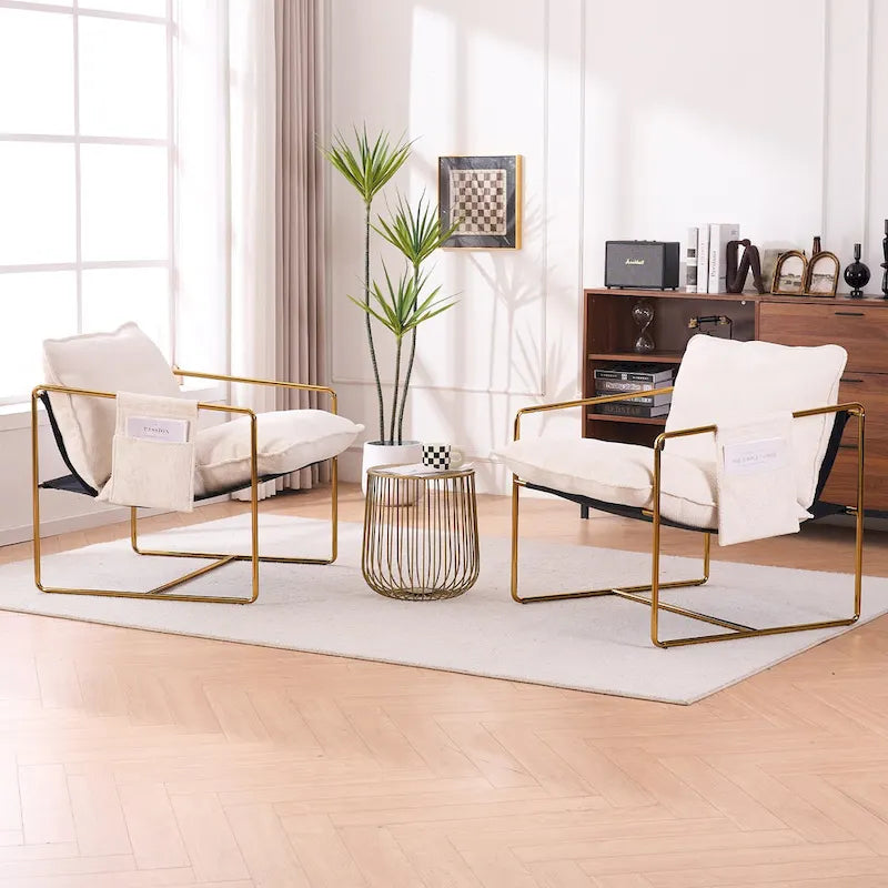 30.7 Arm Chair with Metal Frame and Gold Accents (Set of 2)