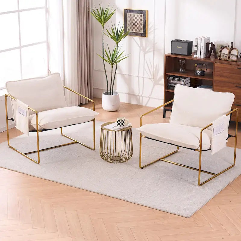 30.7 Arm Chair with Metal Frame and Gold Accents (Set of 2)