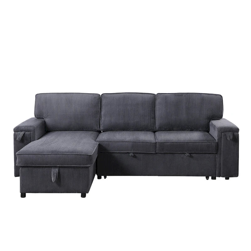 96 Chenille 3-Seat Sleeper Sectional Sofa with Storage Chaise
