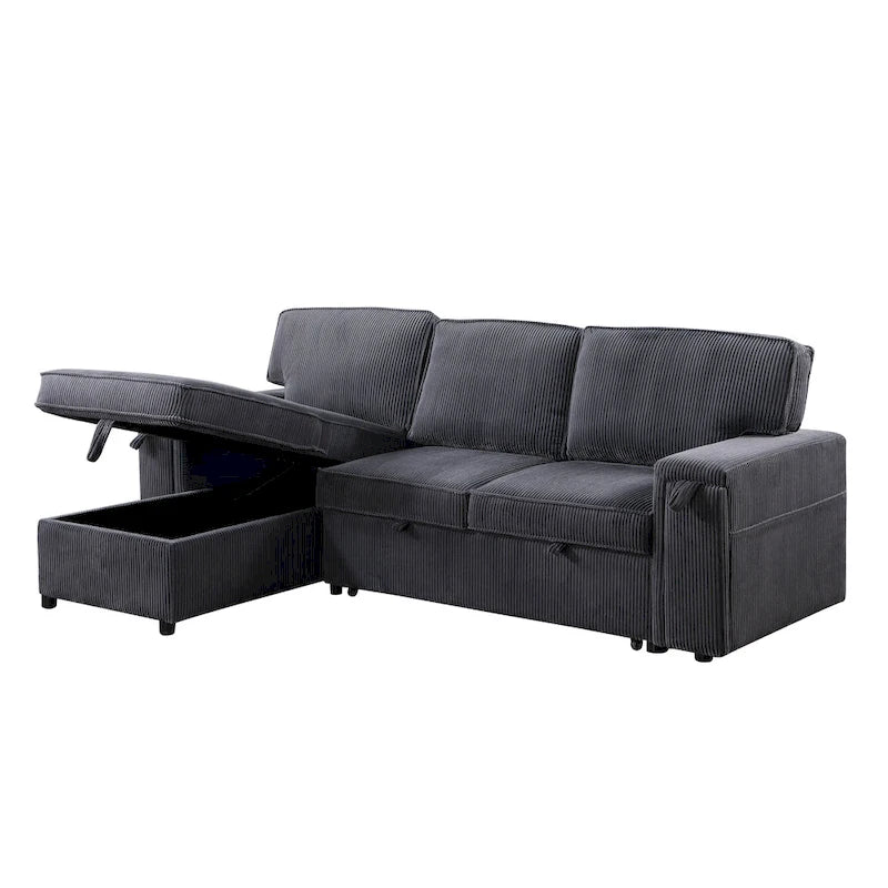 96 Chenille 3-Seat Sleeper Sectional Sofa with Storage Chaise