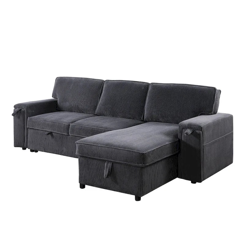 96 Chenille 3-Seat Sleeper Sectional Sofa with Storage Chaise