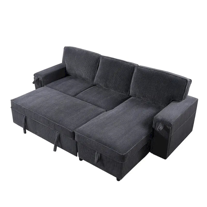 96 Chenille 3-Seat Sleeper Sectional Sofa with Storage Chaise
