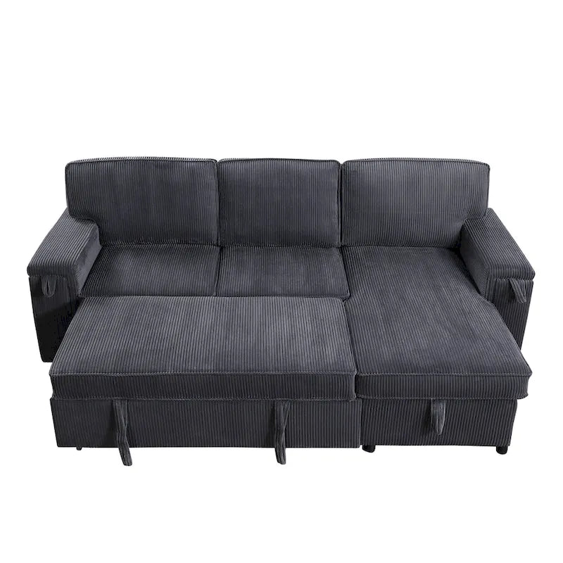 96 Chenille 3-Seat Sleeper Sectional Sofa with Storage Chaise