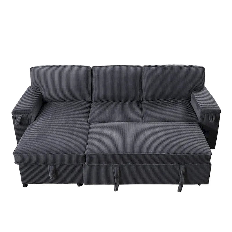 96 Chenille 3-Seat Sleeper Sectional Sofa with Storage Chaise