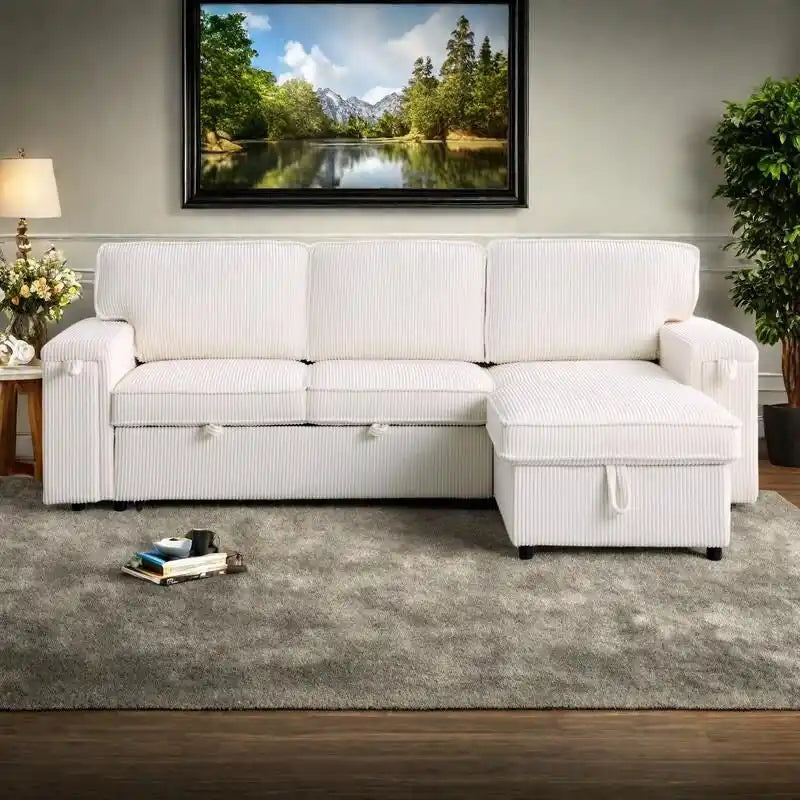 96 Chenille 3-Seat Sleeper Sectional Sofa with Storage Chaise